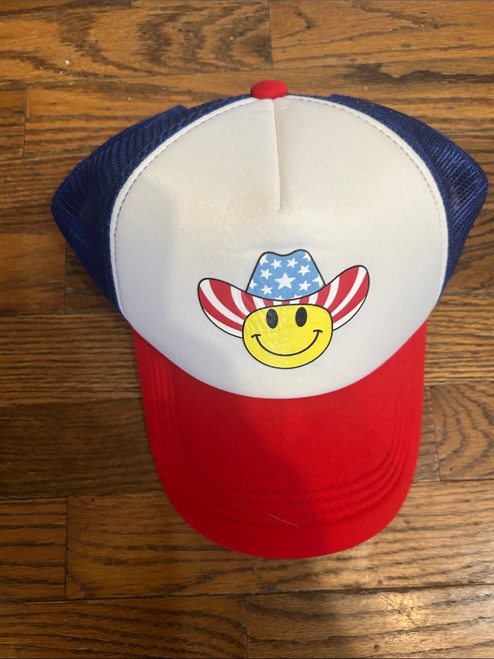 Patriotic Smiley Cowboy Trucker Hat - Red, White & Blue